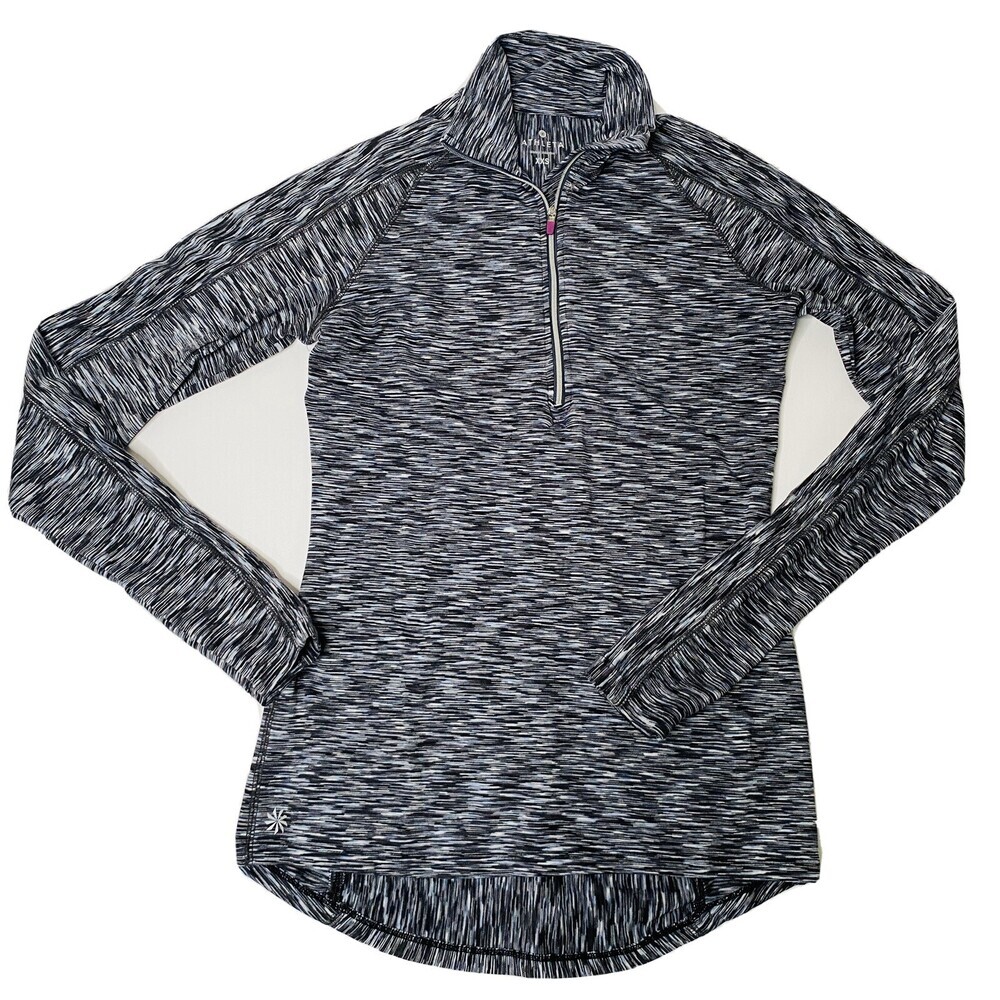 Athleta 1/4 zip Black White Space Dye Pull Over Activewear Long-Sleeve Size XXS - Picture 1 of 9